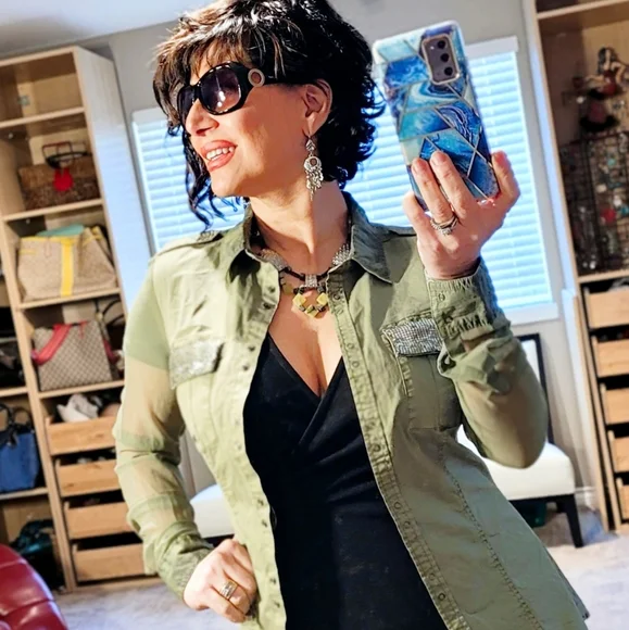 Guess camo mesh chiffon sleeves shirt - Picture 8 of 15